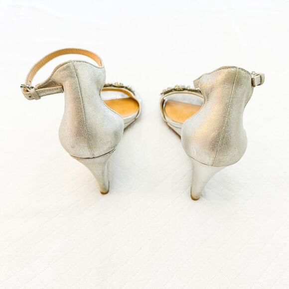 Badgley Mischka Silver Clear Crystal Leather Dress Sandal Wedge Style Size 7 - Picture 5 of 5